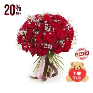 Pack Dis que je t'aime – Roses Rouges & Peluche Offerte