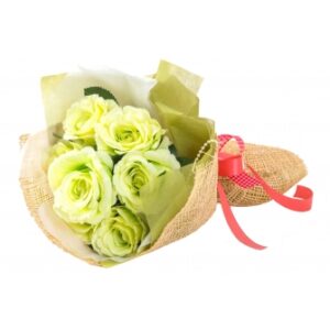 Bouquet Champêtre Nature – Roses Vert Pastel & Jute