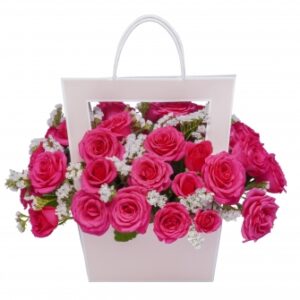 Sac Floral Émerveillement – Roses Fuchsia & Statice