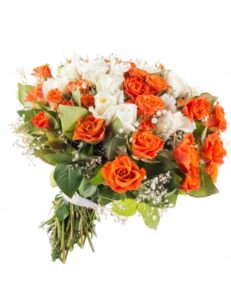 Bouquet Éclat Solaire – Roses Orange & Blanches