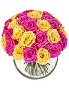 Bouquet Harmonie Magique – Roses Fuchsia & Jaunes