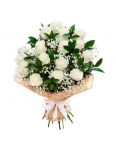 Bouquet Neige Éternelle – Roses Blanches & Gypsophile