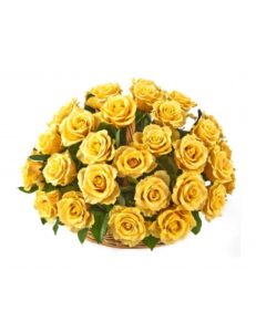 Corbeille Sincérité Dorée – Roses Jaunes Premium