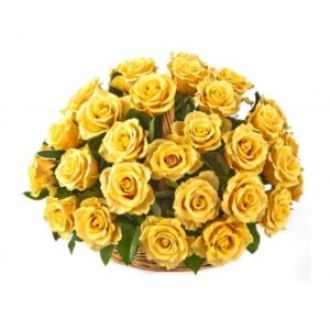 Corbeille Sincérité Dorée – Roses Jaunes Premium